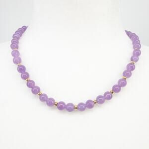 Purple Jade Beaded Necklace with 14K Gold Clasp | 8mm Lavender Jade